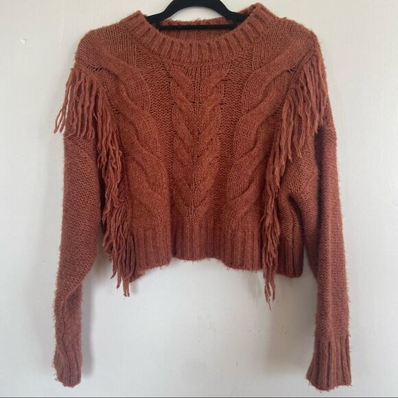 Urban Outfitters Fringe Crop Rust Sweater Size XS - Picture 2 of 8